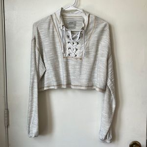 Tie front cropped sheer long sleeve